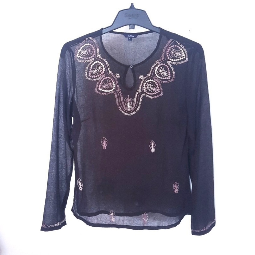 Boho Sheer embroidered tunic top